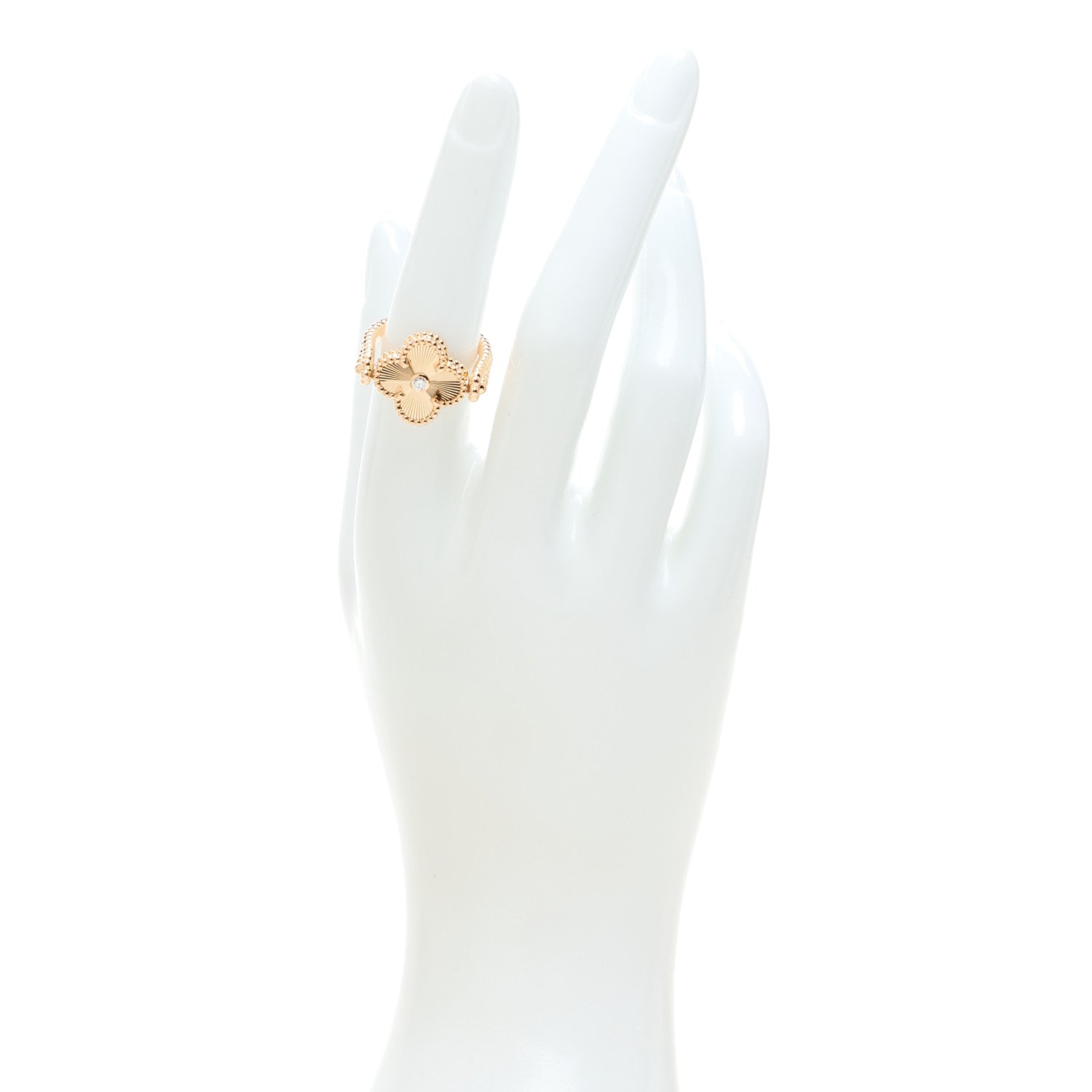 Van Cleef & Arpels 18K Rose Gold Diamond Carnelian Reversible Guilloche Vintage Alhambra Ring 51 5.75 2 of 8