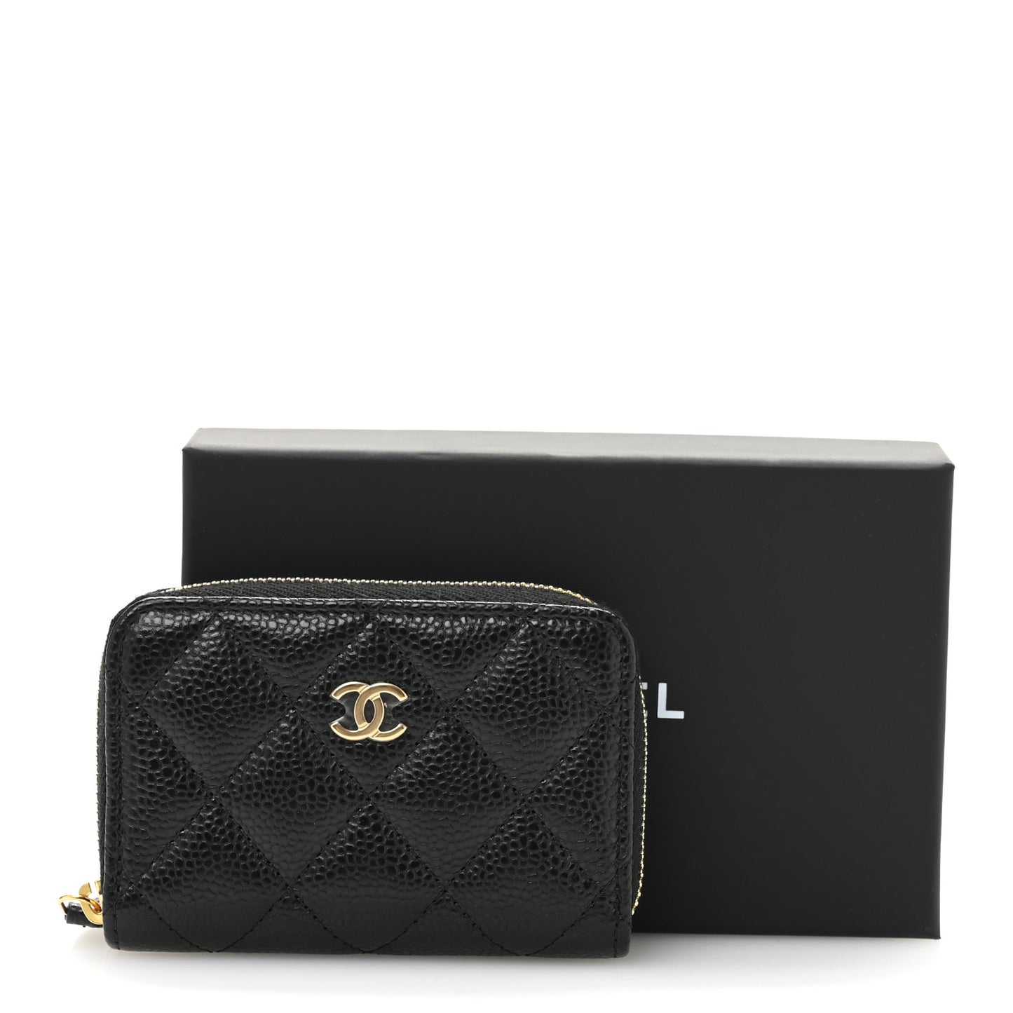 Caviar Quilted Zip Coin Purse Black