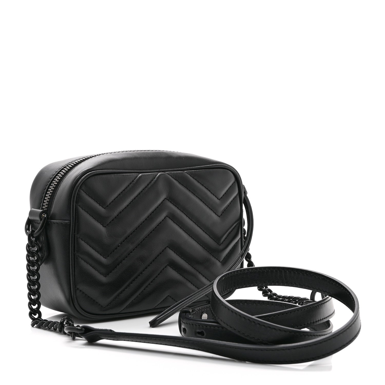 Gucci Calfskin Matelasse Monochrome Mini GG Marmont Chain Shoulder Bag Black 3 of 11