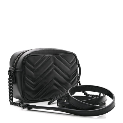 Gucci Calfskin Matelasse Monochrome Mini GG Marmont Chain Shoulder Bag Black 3 of 11