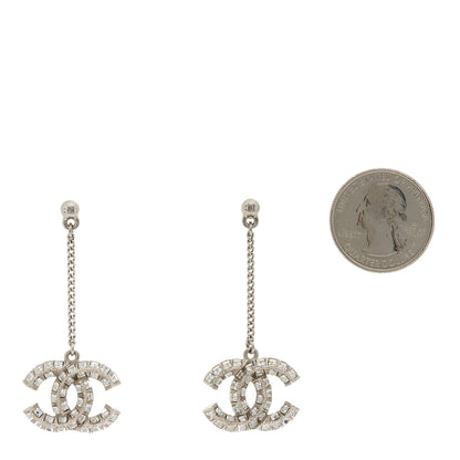 Chanel Baguette Crystal CC Drop Earrings Silver 2 of 5