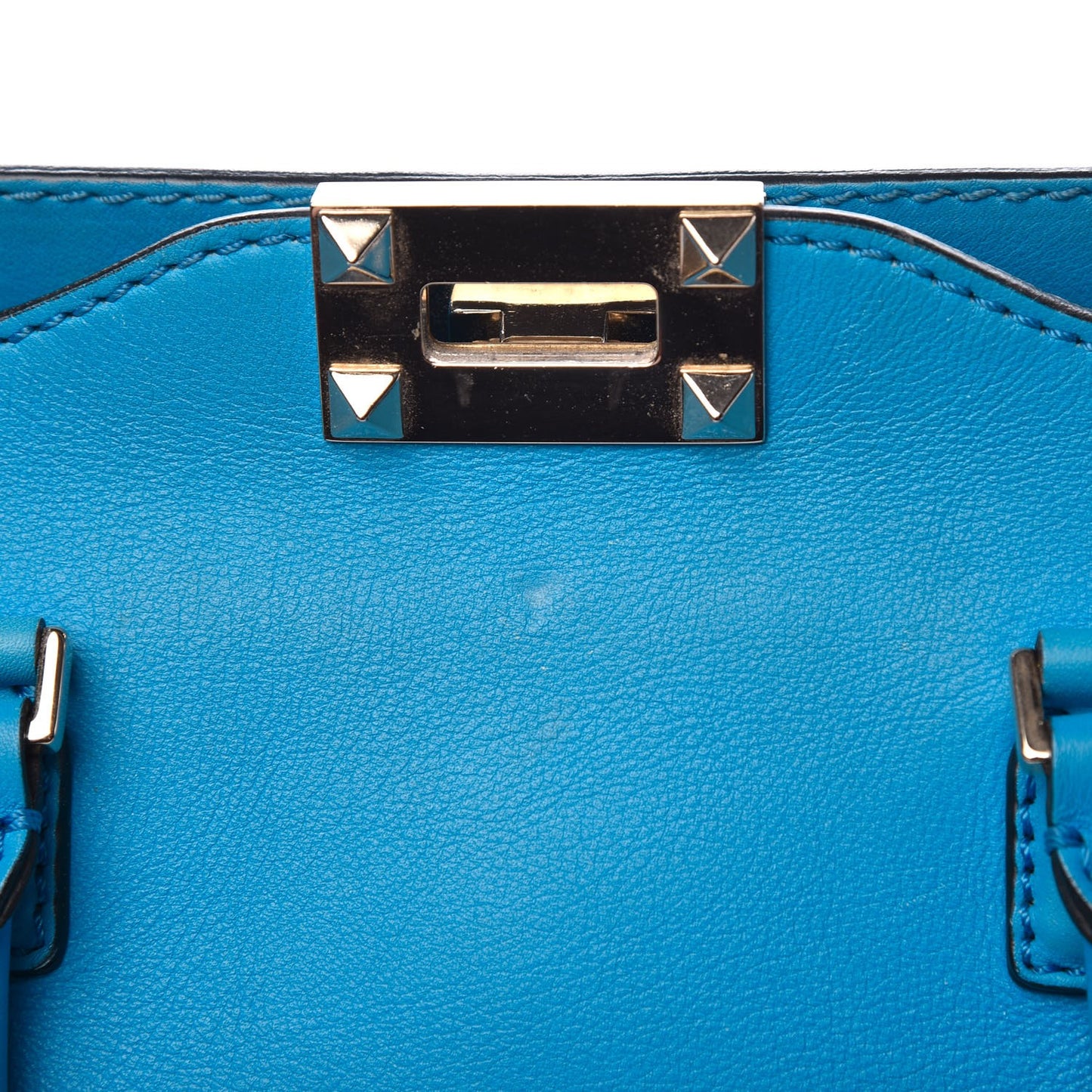Vitello Mini Rockstud Double Handle Tote Blue Fluo