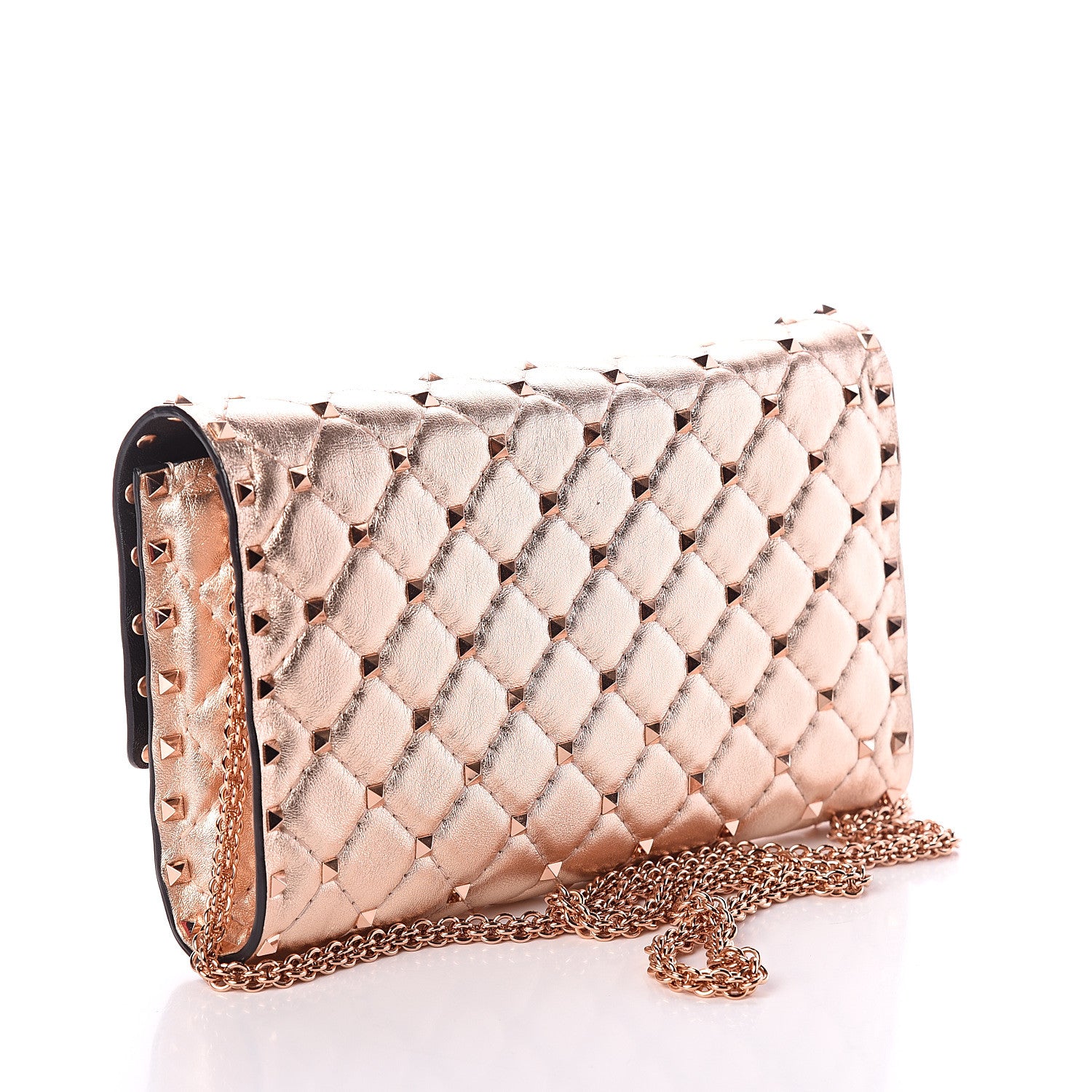 Valentino Garavani Metallic Lambskin Rockstud Spike Wallet on Chain Rame 2 of 7