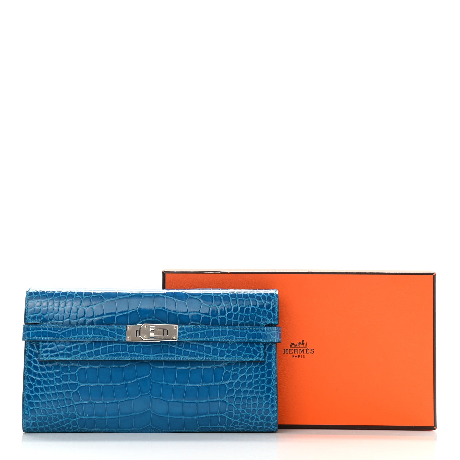 Hermes Shiny Alligator Kelly Longue Wallet Bleu Izmir 8 of 8
