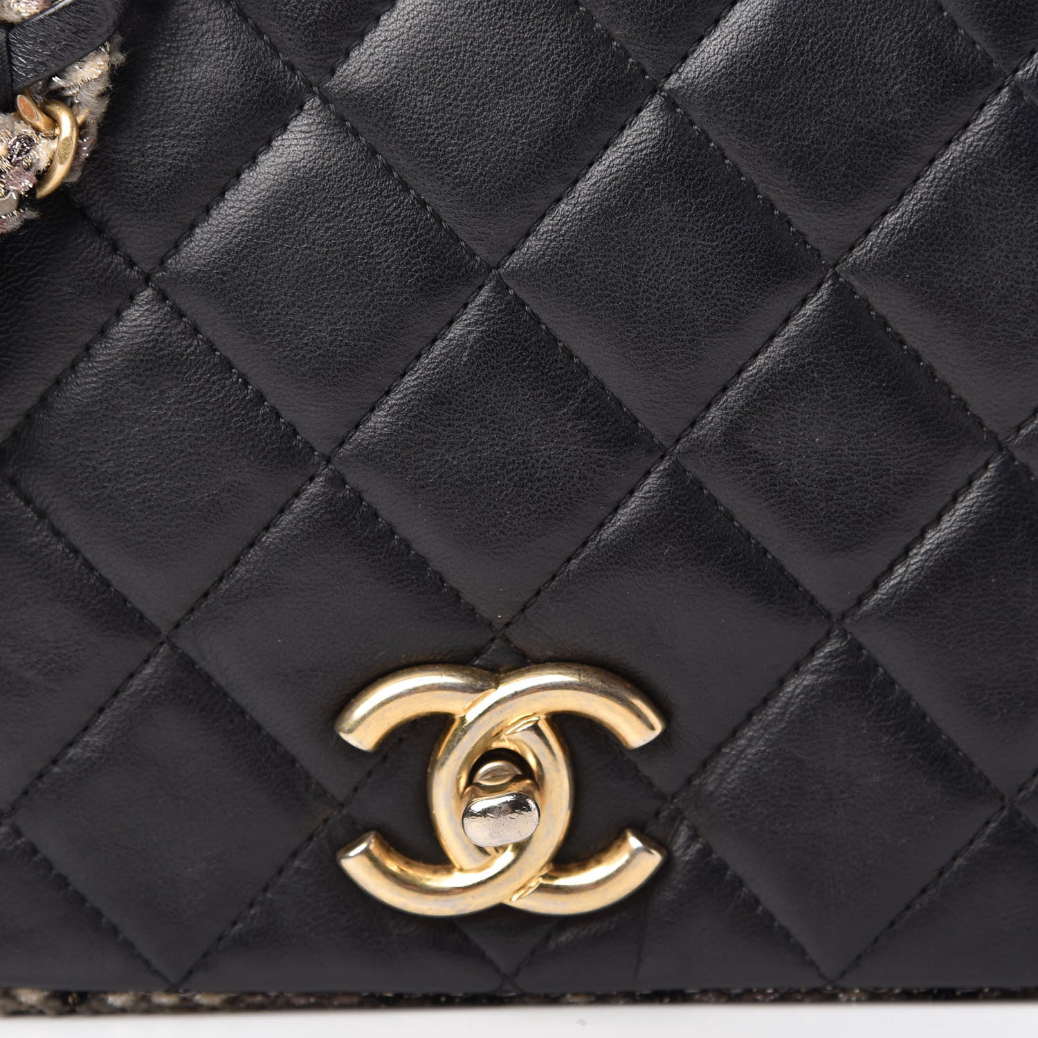 Chanel Lambskin Tweed Quilted Tweedy Flap Shoulder Bag Black 11 of 11
