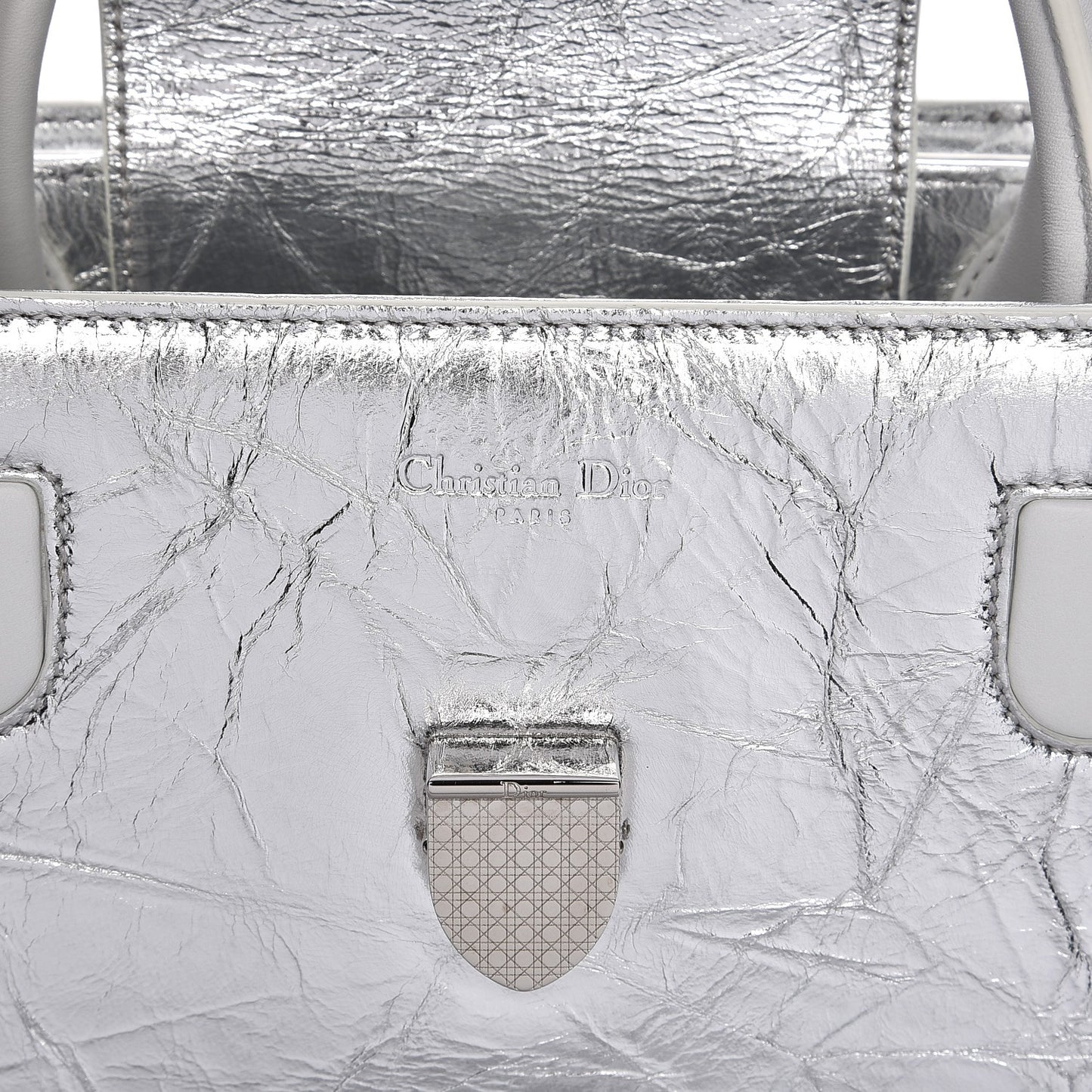 Metallic Calfskin Large Diorever Flap Silver