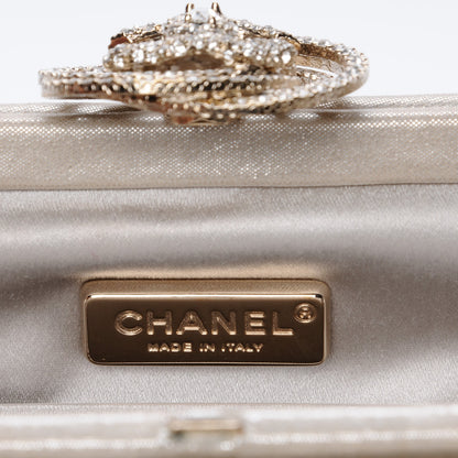 Chanel Iridescent Calfskin Crystal Camellia Evening Clutch Champagne 6 of 11