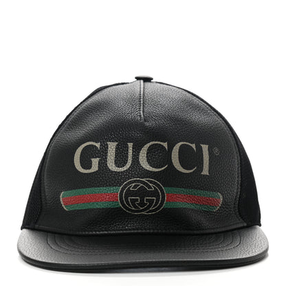 Gucci Grained Calfskin Logo Baseball Hat L Black 5 of 9