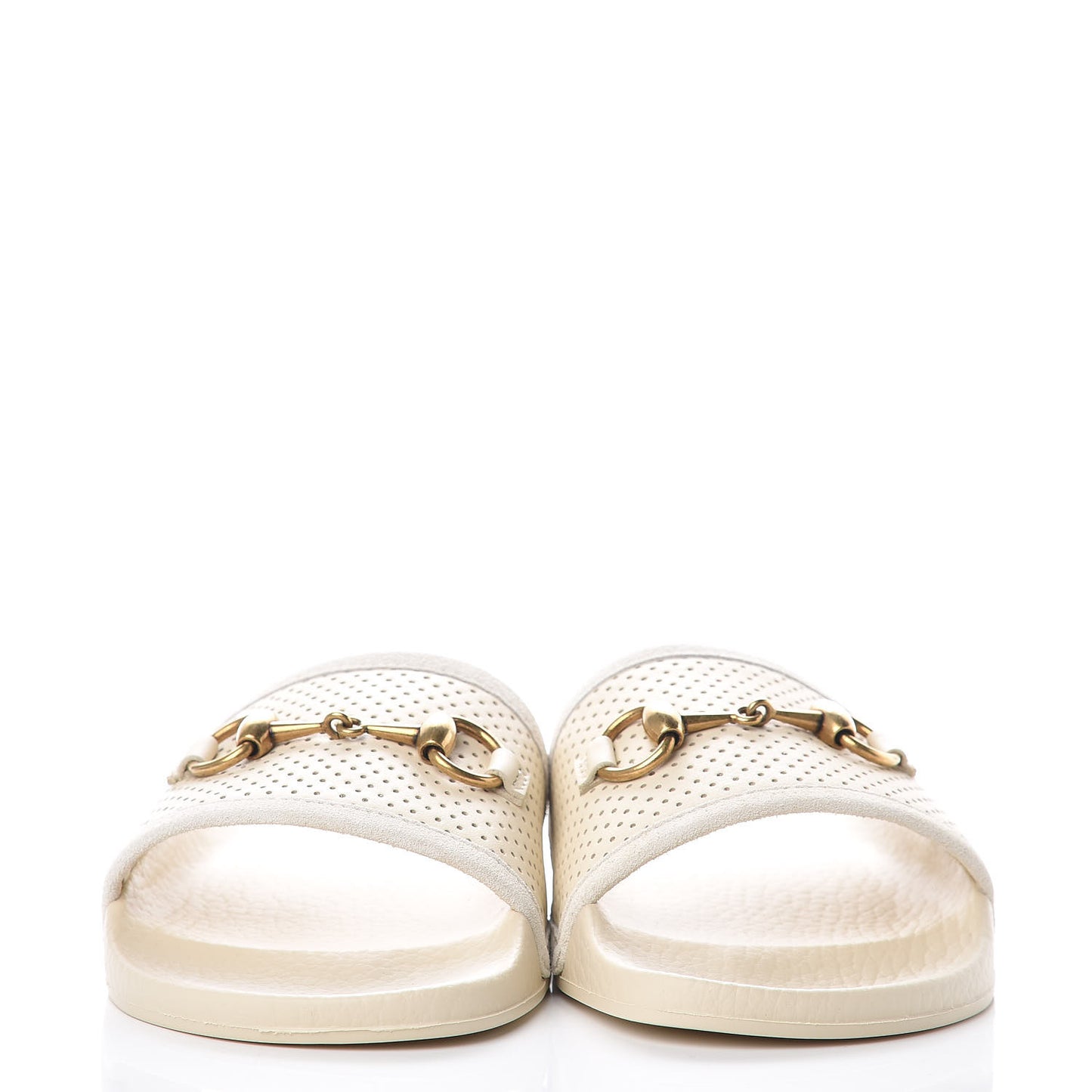 Suede Perforated Horsebit Slide Sandals 36 Ivory