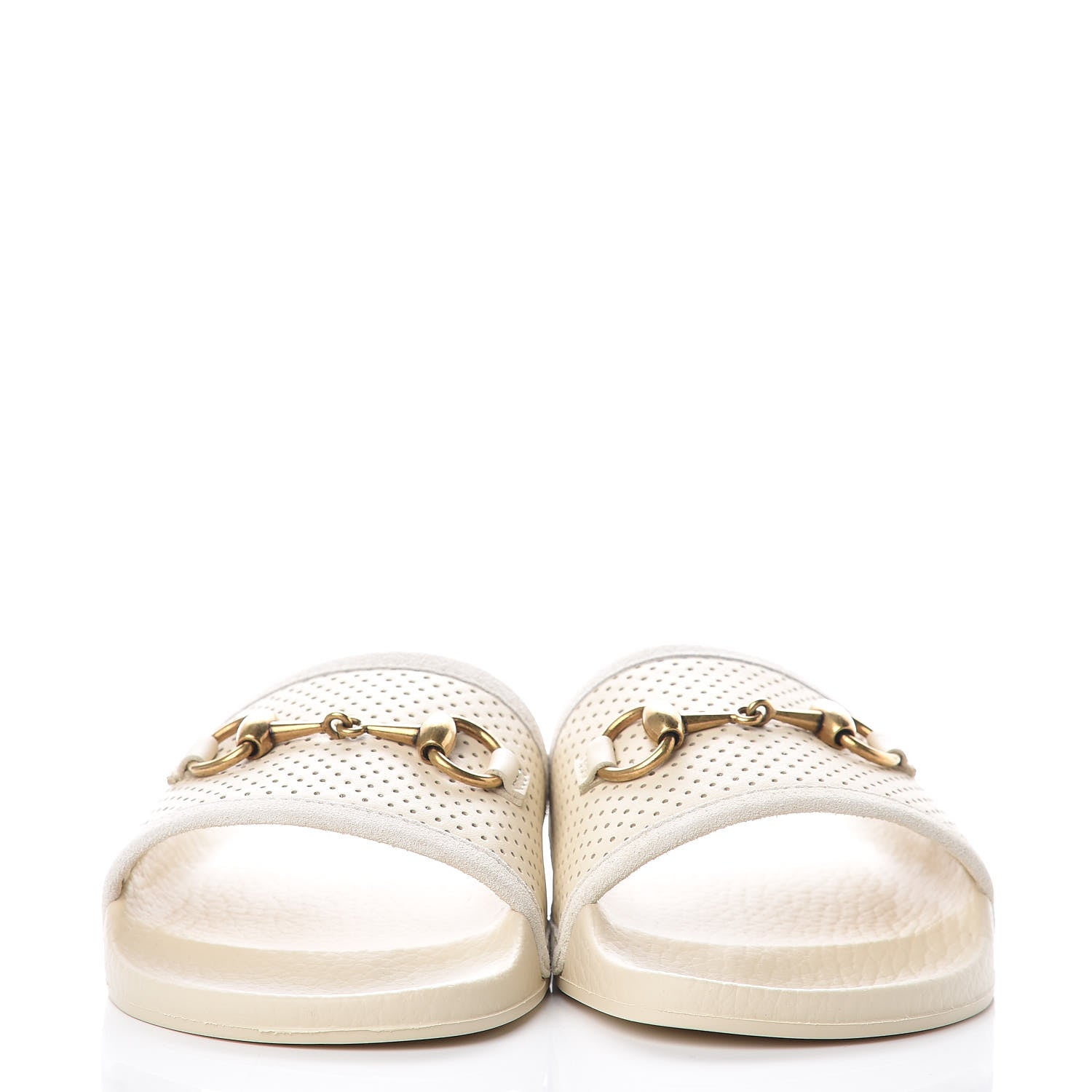 Gucci Suede Perforated Horsebit Slide Sandals 36 Ivory 2 of 9