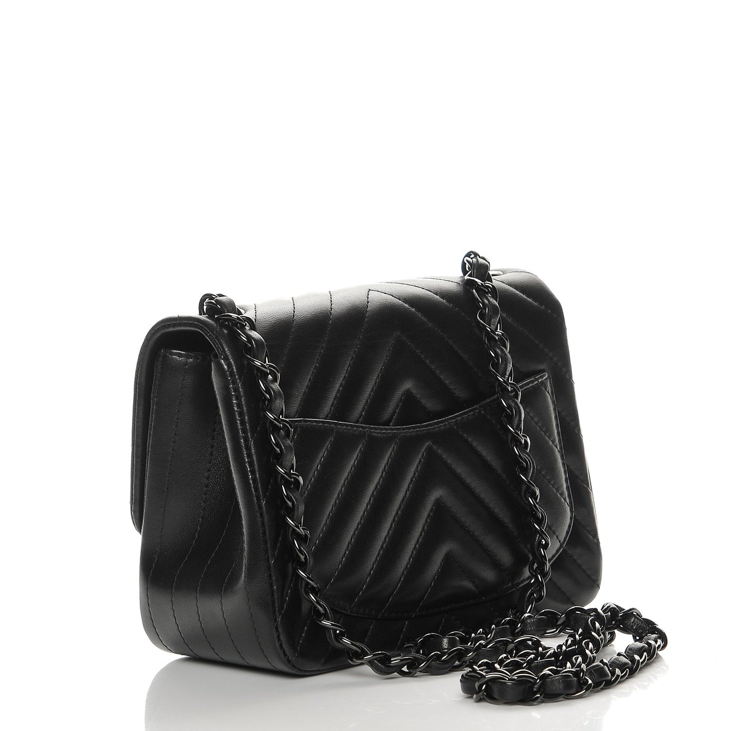 Lambskin Chevron Quilted Mini Square Flap So Black