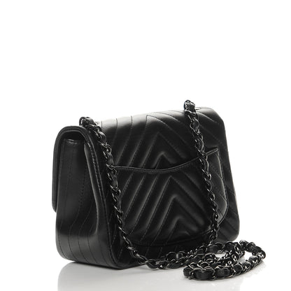 Chanel Lambskin Chevron Quilted Mini Square Flap So Black 3 of 8
