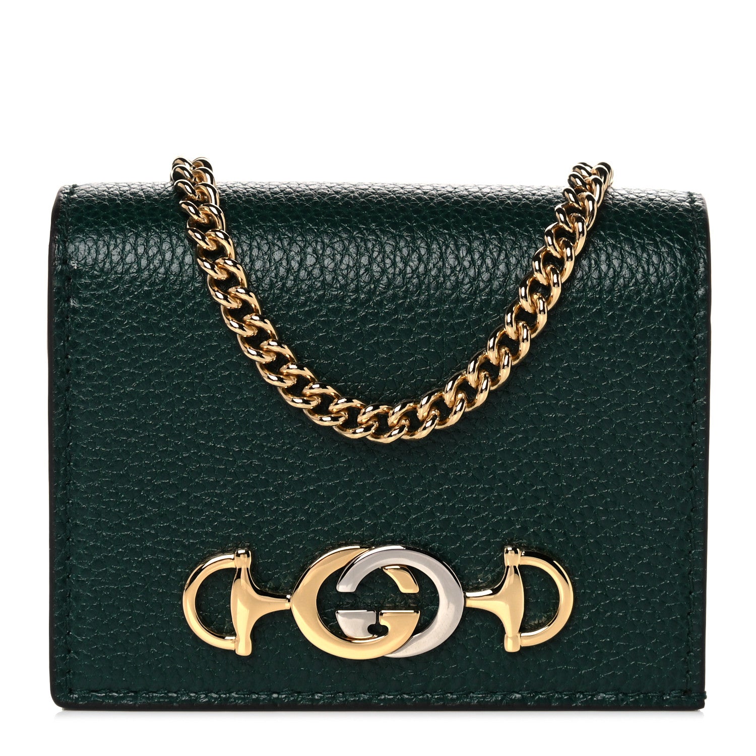 Gucci Grainy Calfskin Zumi Chain Card Case Wallet Vintage Green 1 of 10