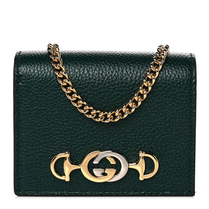 Gucci Grainy Calfskin Zumi Chain Card Case Wallet Vintage Green 1 of 10