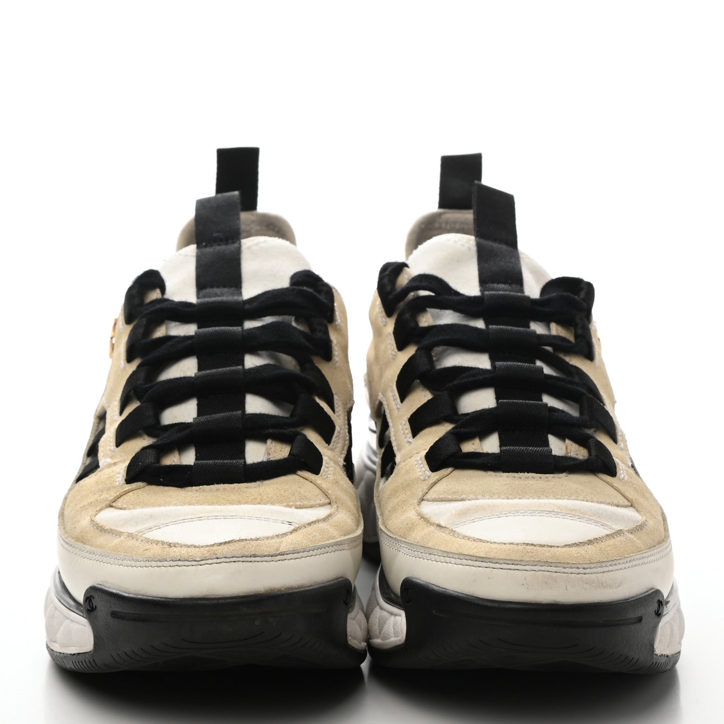 Fabric Calfskin Suede CC Sneakers 38 Ivory Black