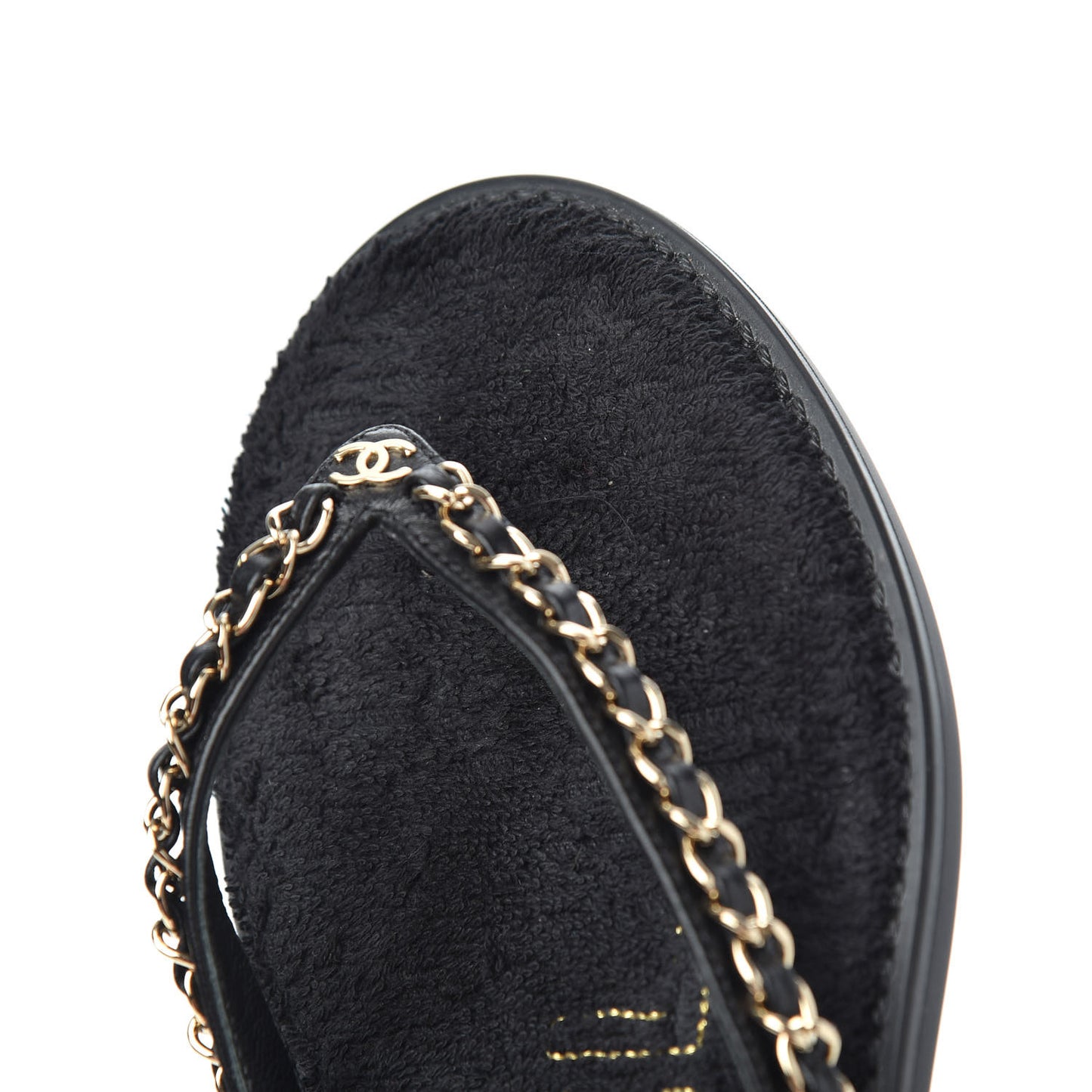Lambskin CC Chain Thong Sandals 39 Black