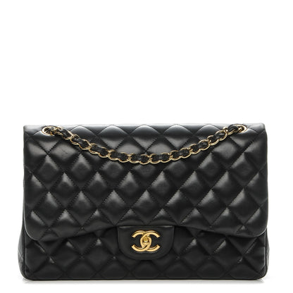 Chanel Lambskin Quilted Jumbo Double Flap Black 1 of 9