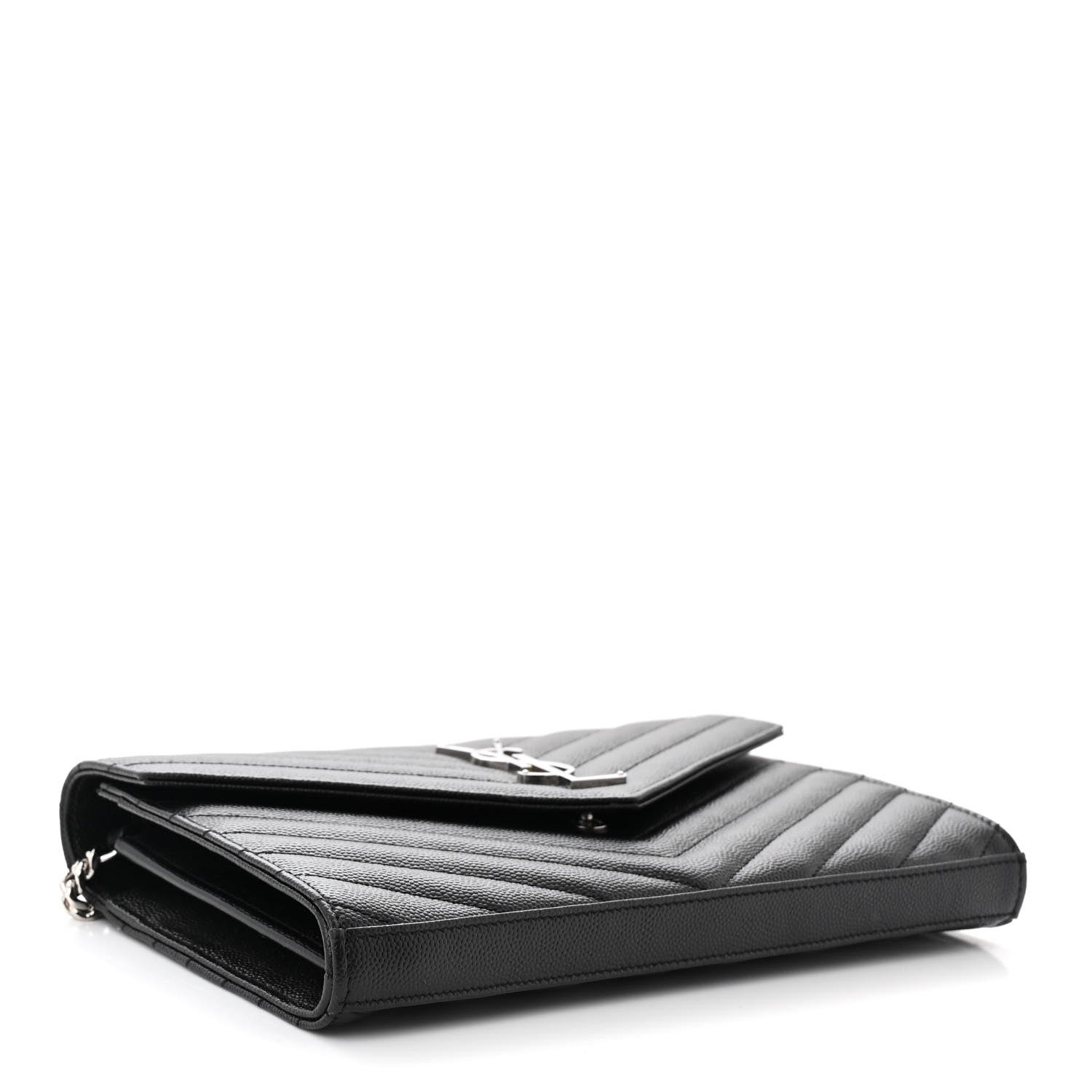 Saint Laurent Grain De Poudre Matelasse Chevron Monogram Chain Wallet Black 4 of 10