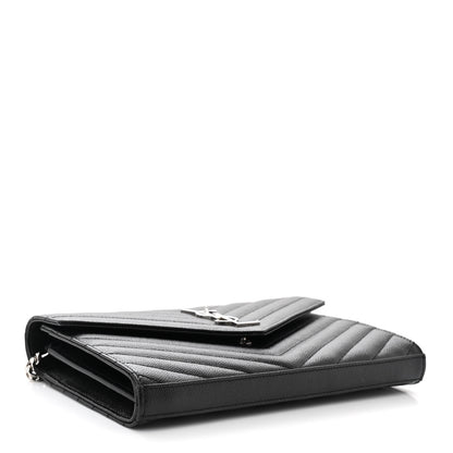 Saint Laurent Grain De Poudre Matelasse Chevron Monogram Chain Wallet Black 4 of 10