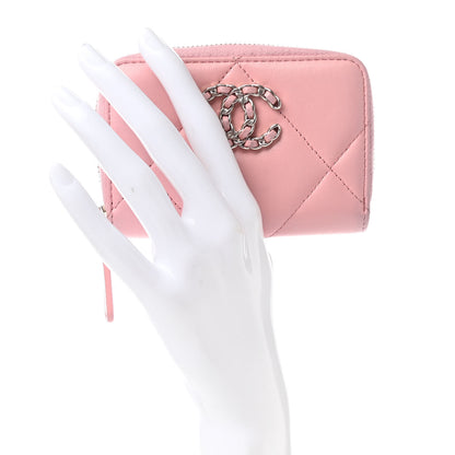 Chanel Lambskin Quilted Chanel 19 Zip Around Coin Purse Wallet Light Pink 2 of 8