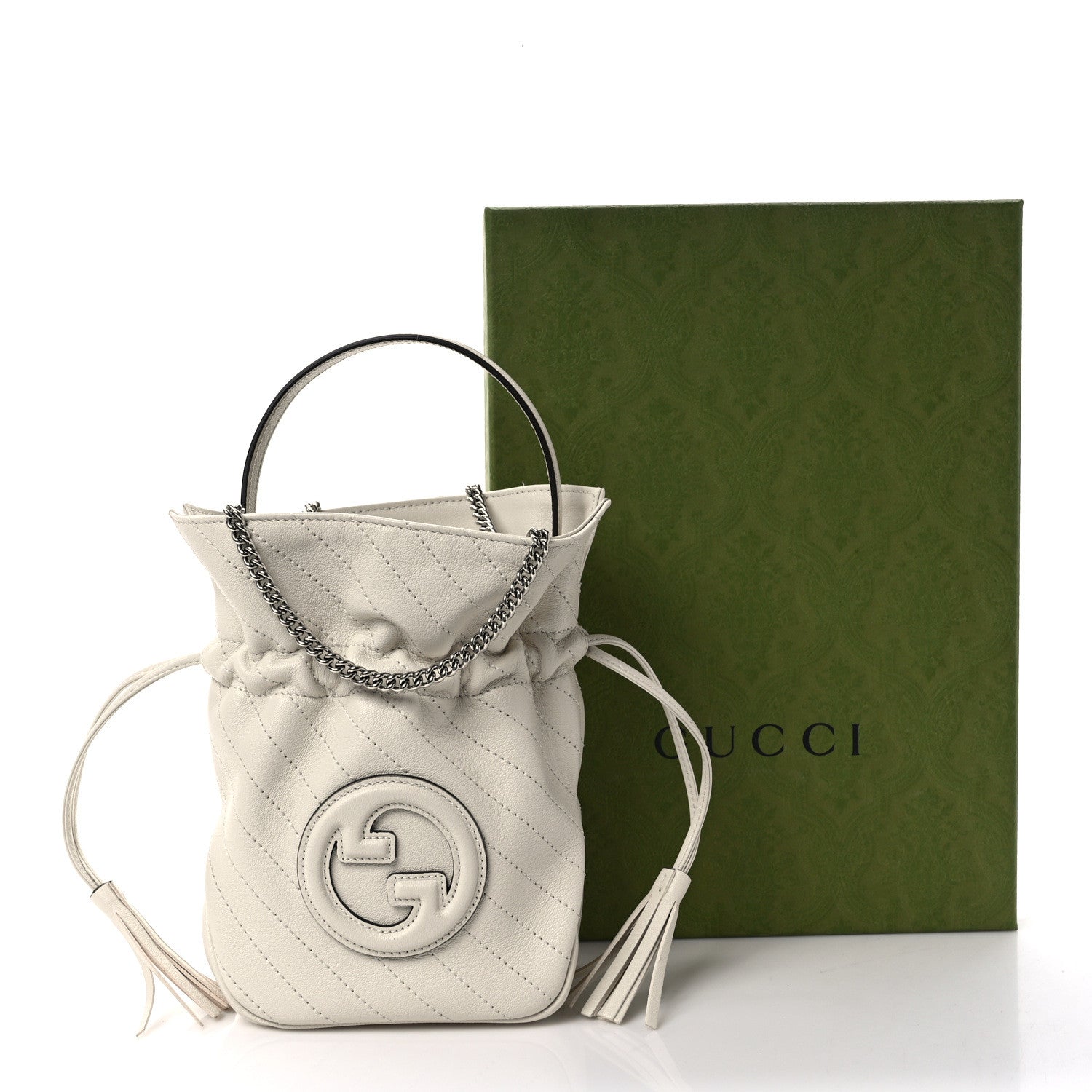 Gucci Sakai Be Green Calfskin Diagonal Stitched Mini Blondie Bucket Bag Mystic White 10 of 10