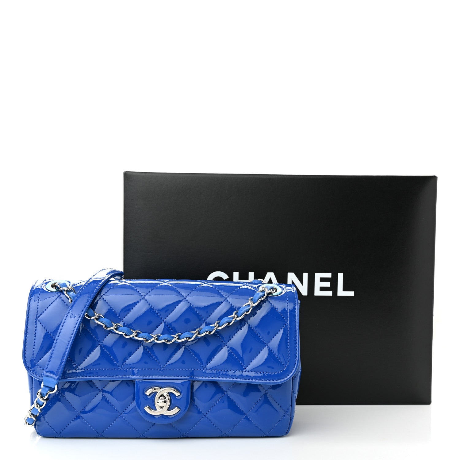 Chanel Patent Quilted Large Coco Shine Flap Blue 11 of 11