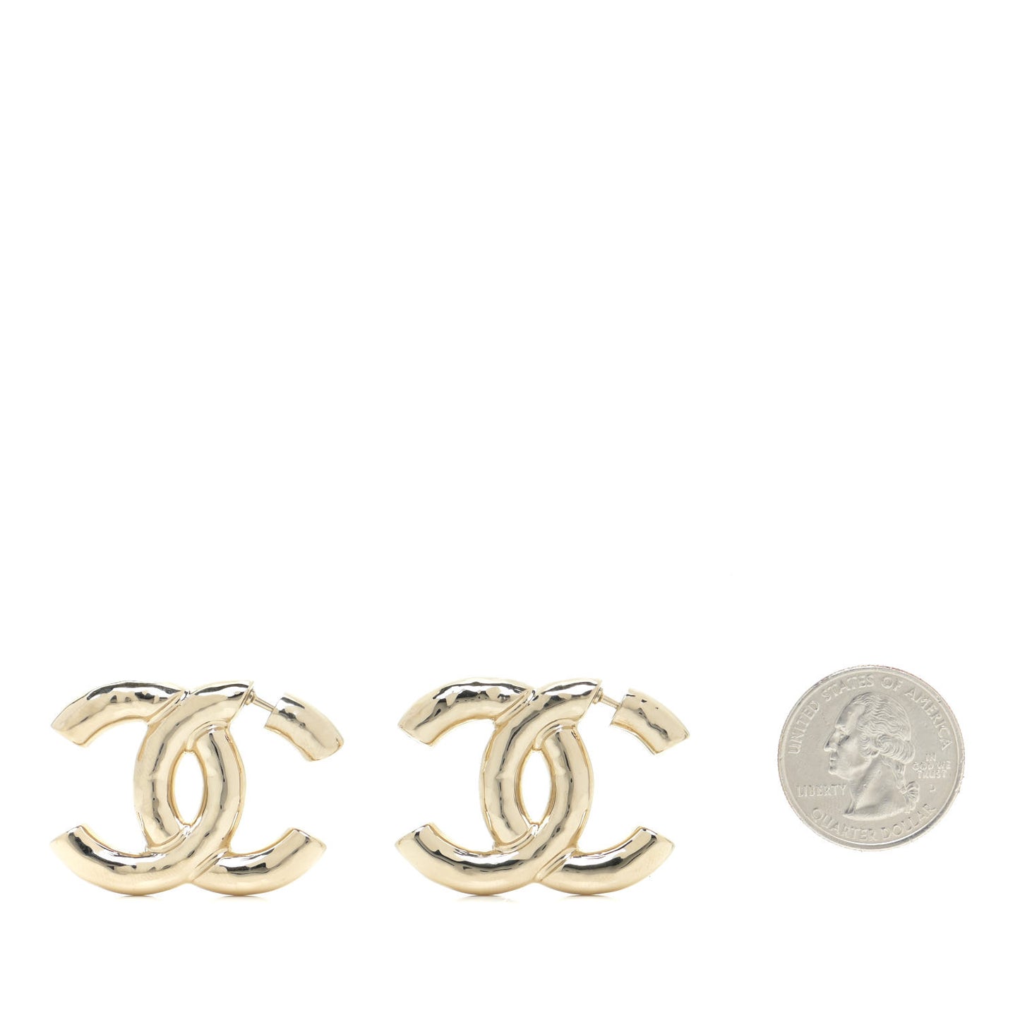 Metal Large CC Earrings Light Gold
