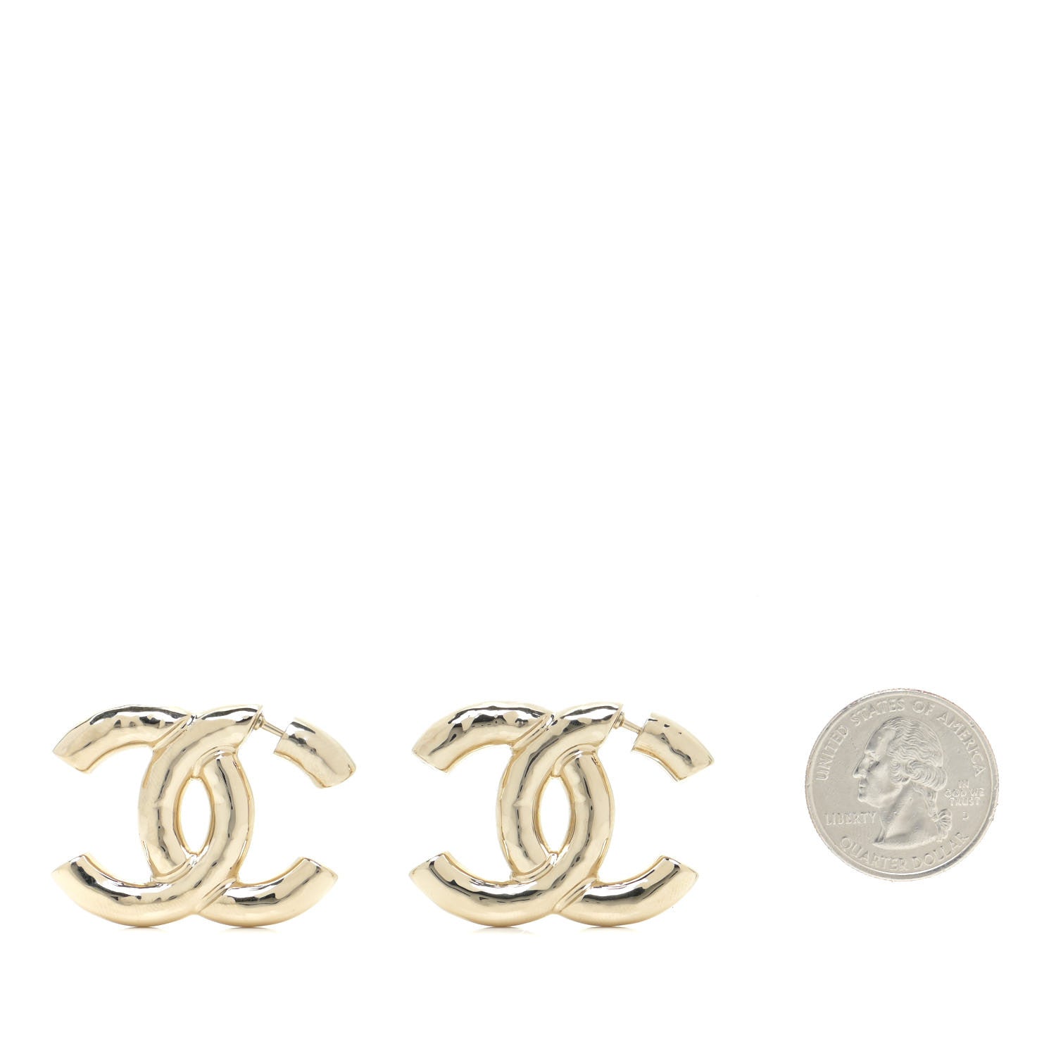 Chanel Metal Large CC Earrings Light Gold 2 of 5