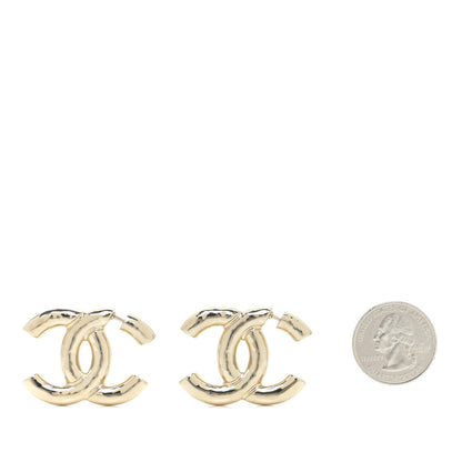 Chanel Metal Large CC Earrings Light Gold 2 of 5