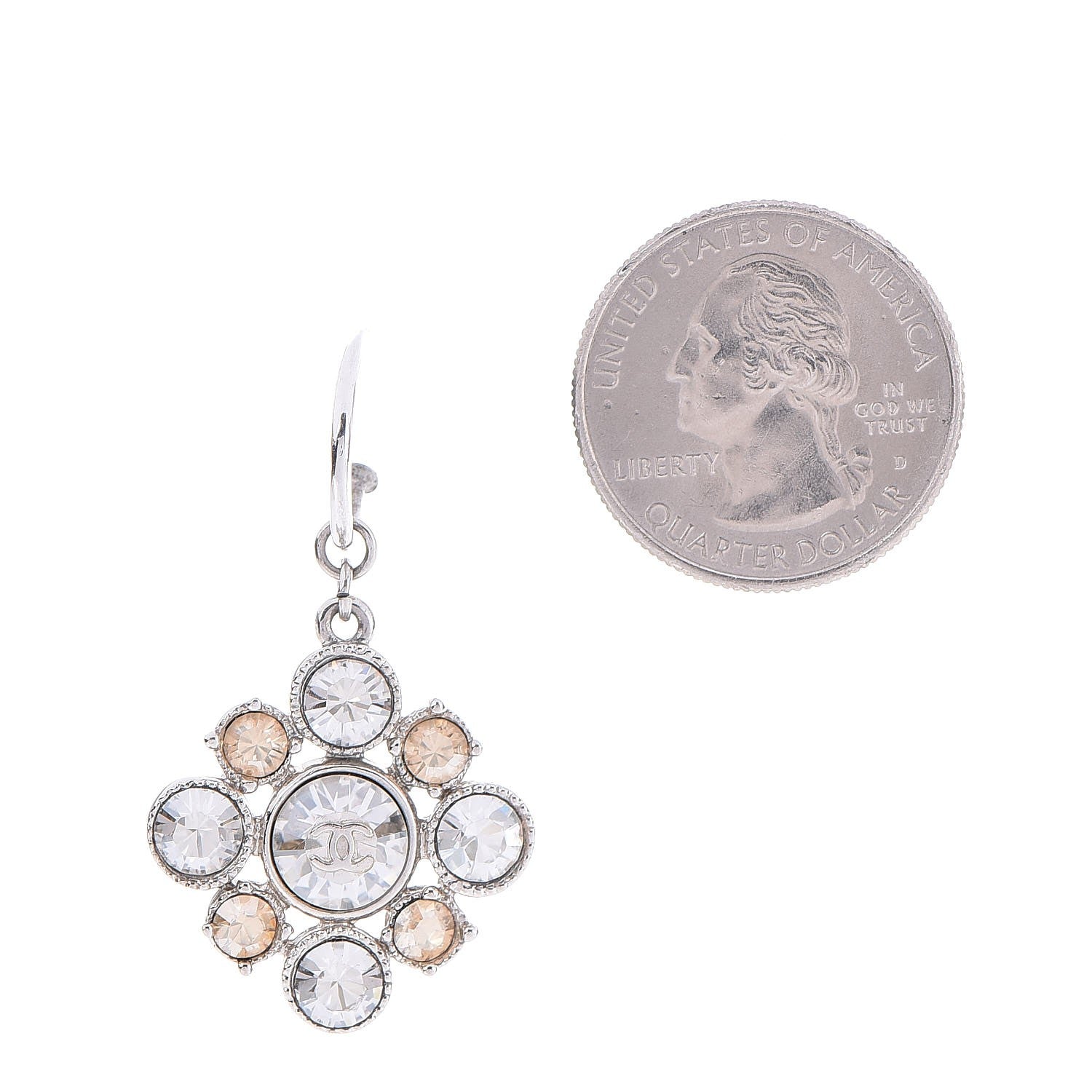 Chanel Crystal CC Dangle Earrings Silver 2 of 5