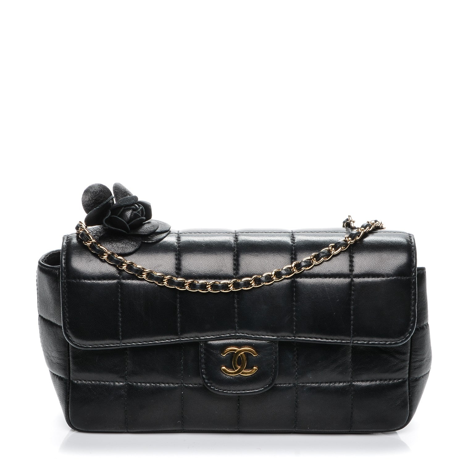 Chanel Lambskin Quilted Mini Chocolate Bar Camellia Flap Black 1 of 7