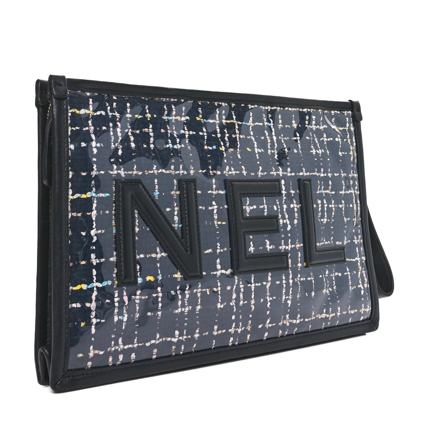 Tweed PVC Lambskin Large Pouch Black