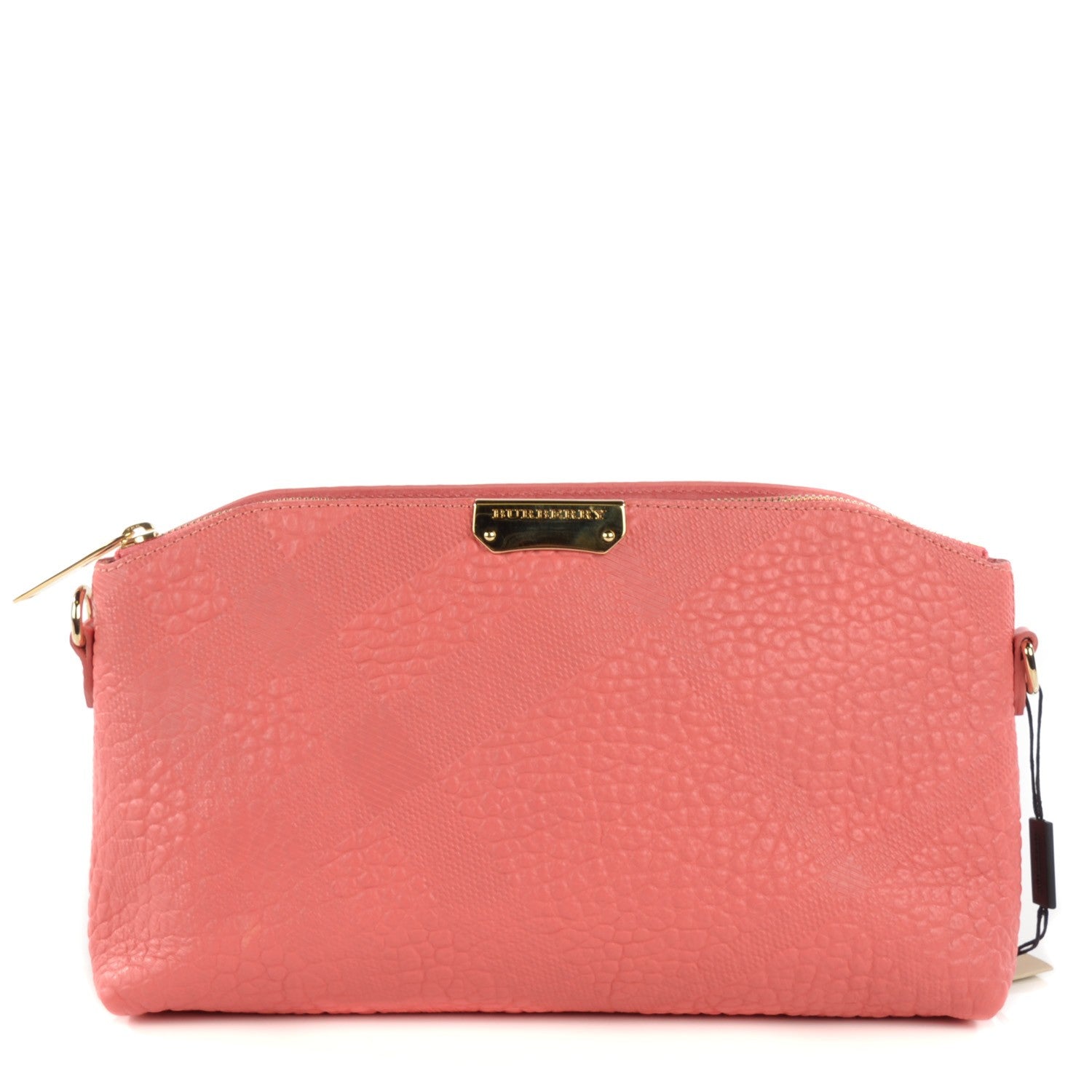 Burberry Signature Grain Calfskin Check Embossed Small Chichester Crossbody Clutch Bag Rose Pink 1 of 11