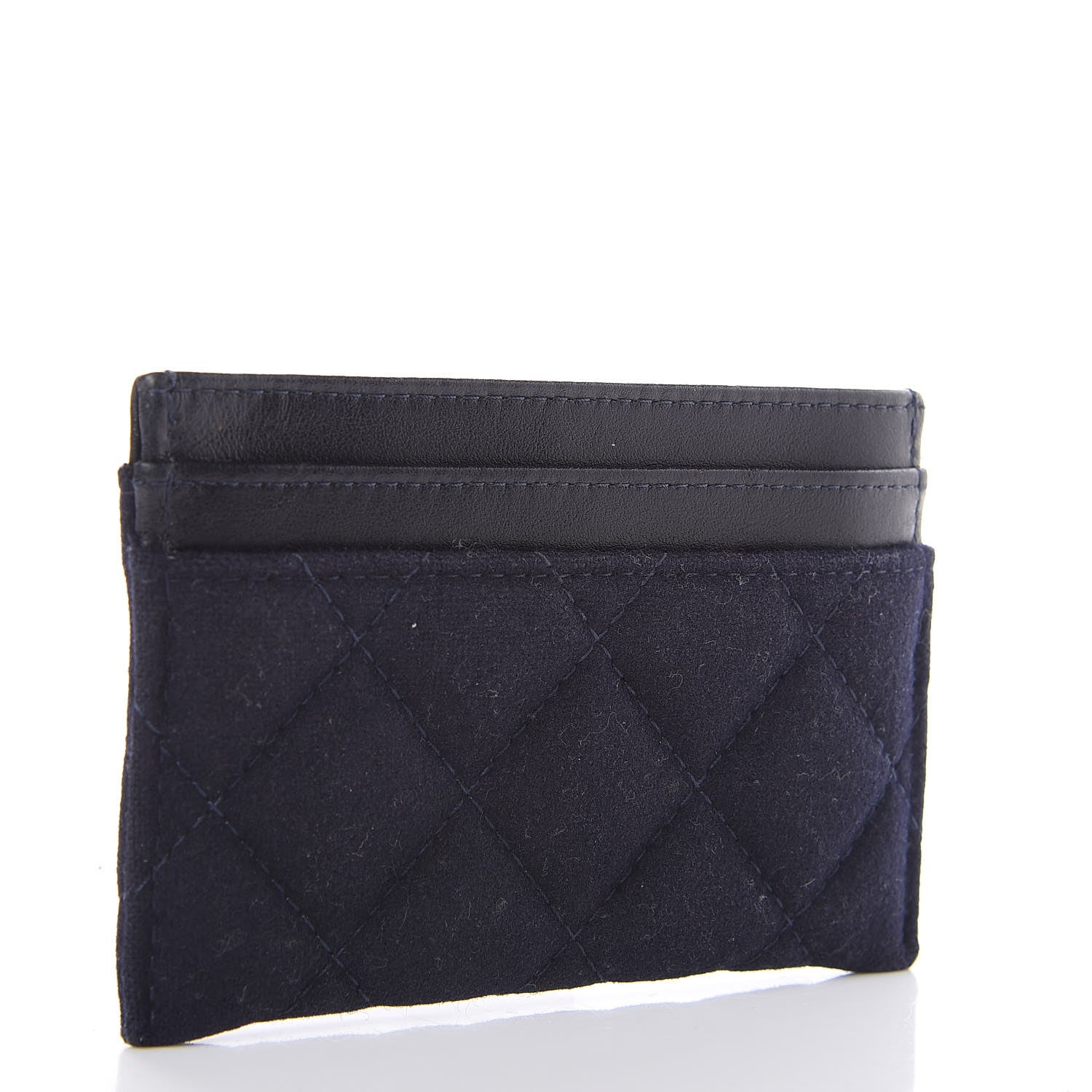 Chanel Felt Quilted Coco Mademoiselle CC Card Holder Navy 3 of 10