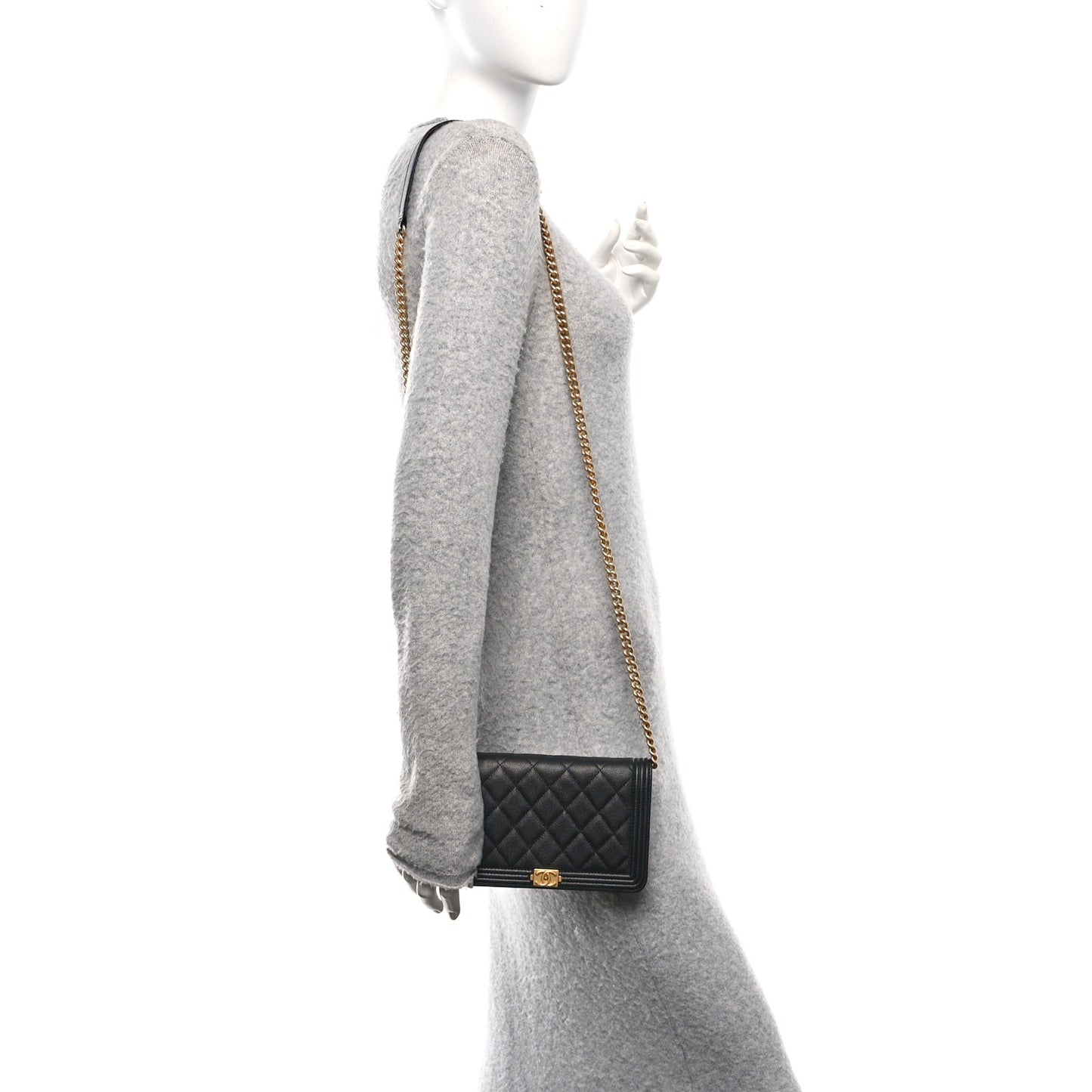 Caviar Quilted Boy Wallet On Chain WOC Black