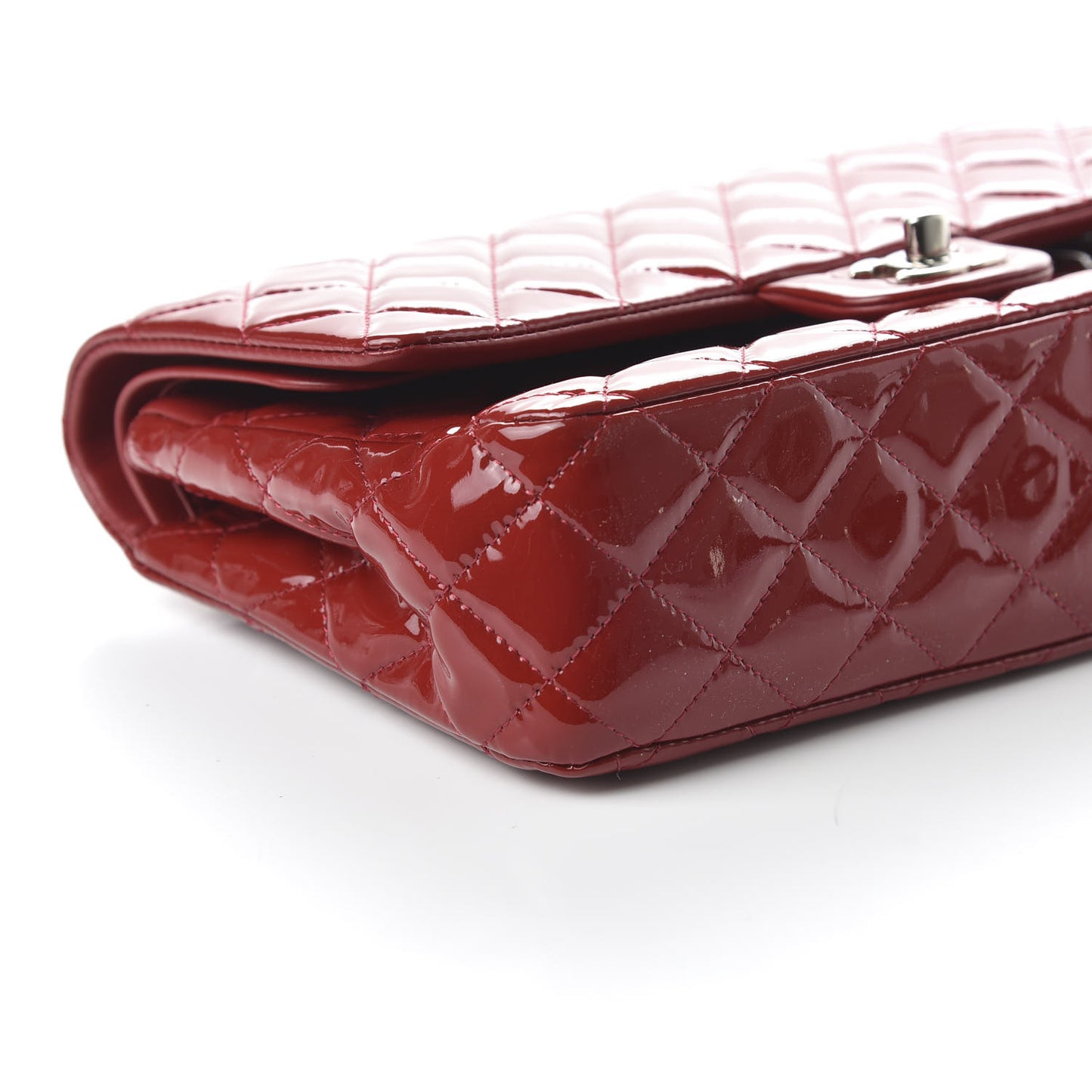 Patent Calfskin Quilted Medium Double Flap Red