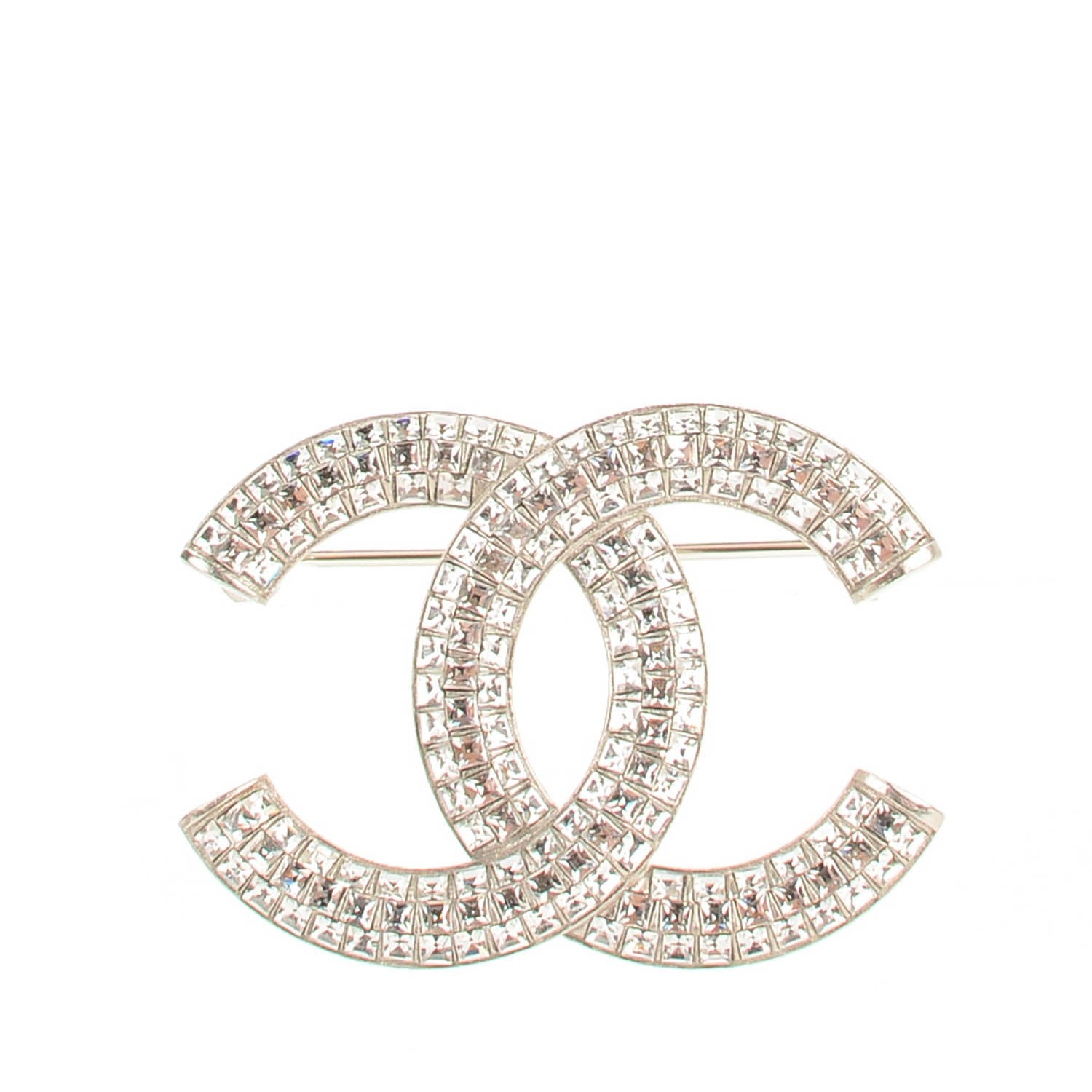 Chanel Baguette Crystal CC Brooch Silver 1 of 5