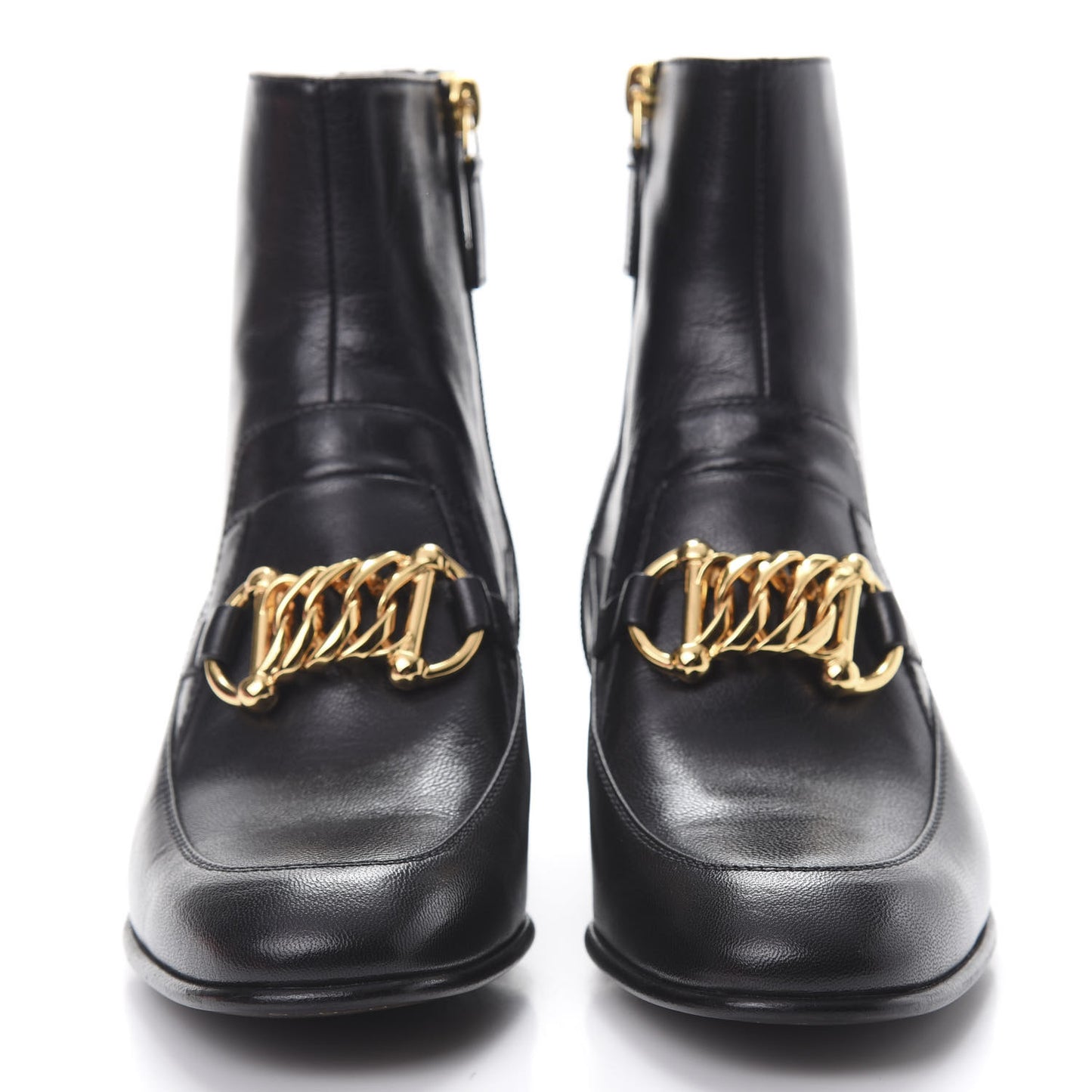 Goatskin Kitten Chain Horsebit Ankle Boots 36 Black
