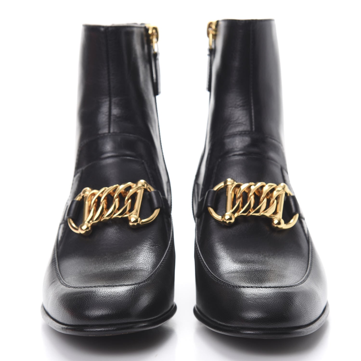 Gucci Goatskin Kitten Chain Horsebit Ankle Boots 36 Black 2 of 10