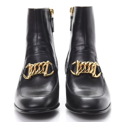 Gucci Goatskin Kitten Chain Horsebit Ankle Boots 36 Black 2 of 10