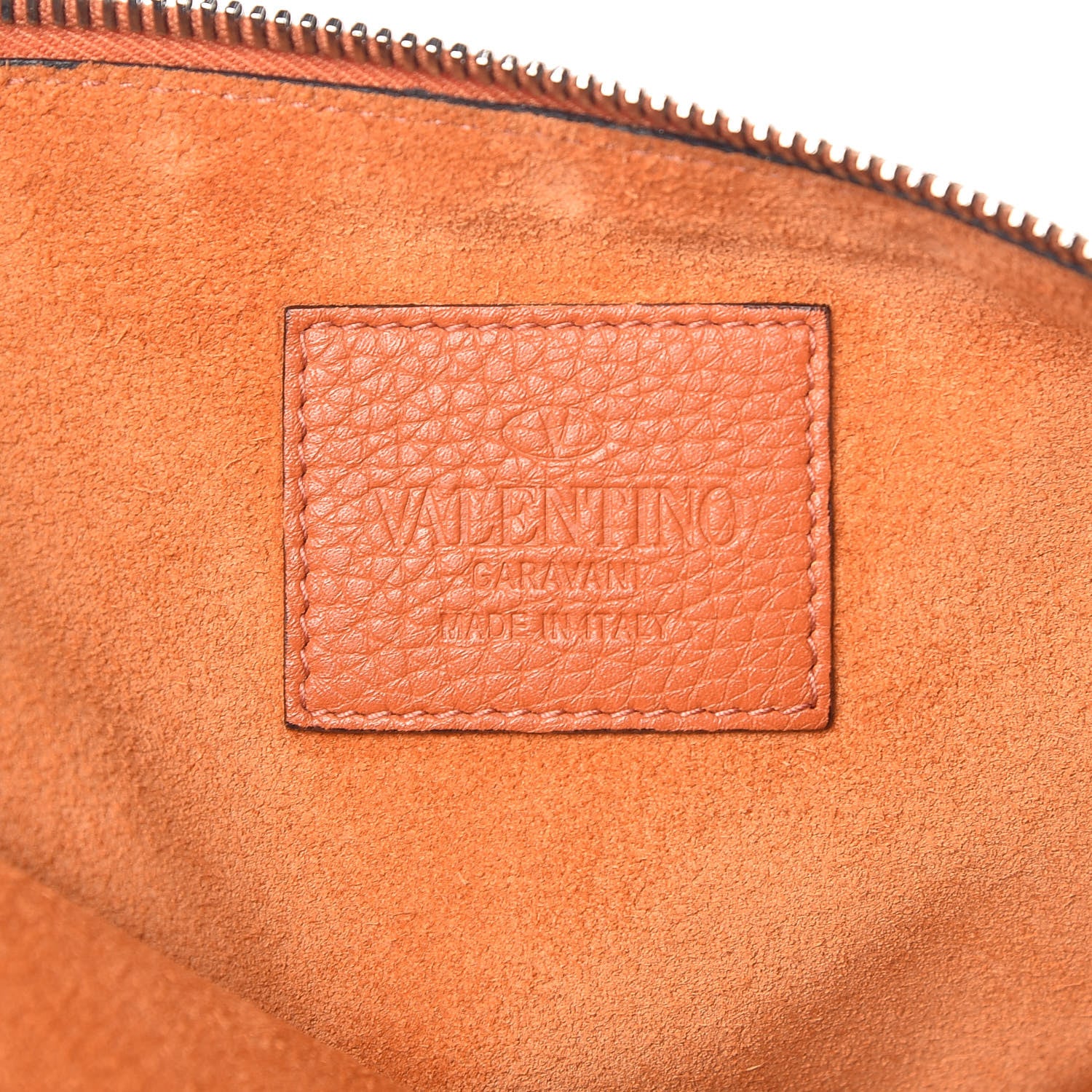 Valentino Garavani Grained Calfskin Turquoise Large Rockstud Rolling Zip Pouch Orange 6 of 8