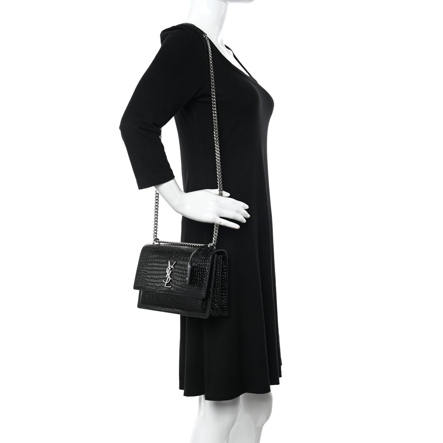 Calfskin Crocodile Embossed Medium Monogram Sunset Black