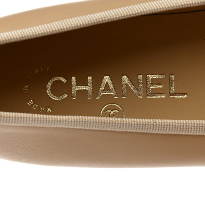 Chanel Lambskin Cap Toe CC Ballerina Flats 38 Beige Black 6 of 9