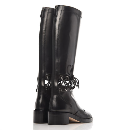 Chanel Calfskin Lace Up Knee High Boots 36 Black 4 of 9