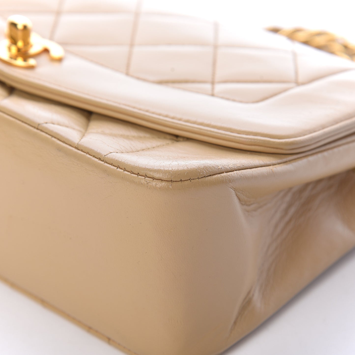 Lambskin Quilted Small Single Flap Beige
