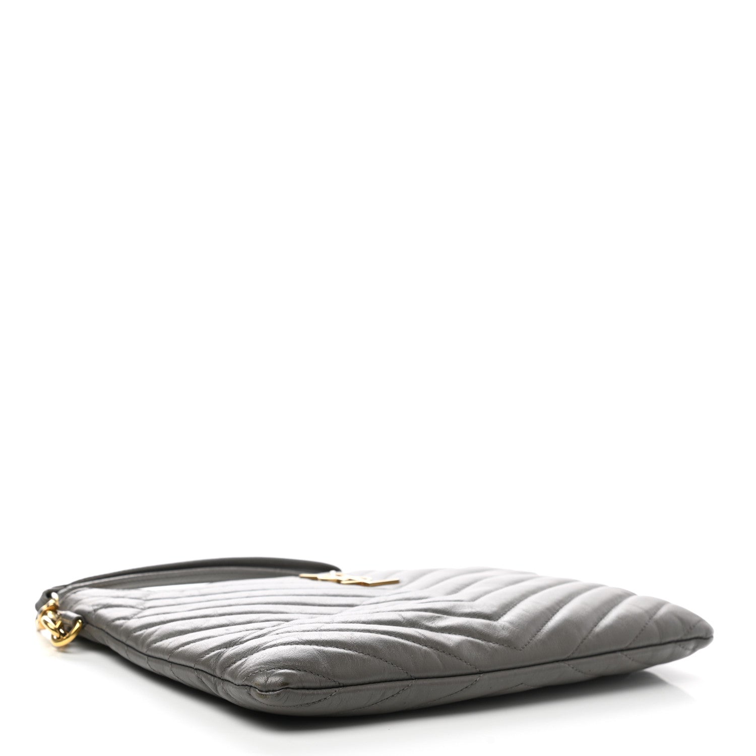 Saint Laurent Calfskin Matelasse Chevron Monogram A5 Wristlet Dark Smog 4 of 10