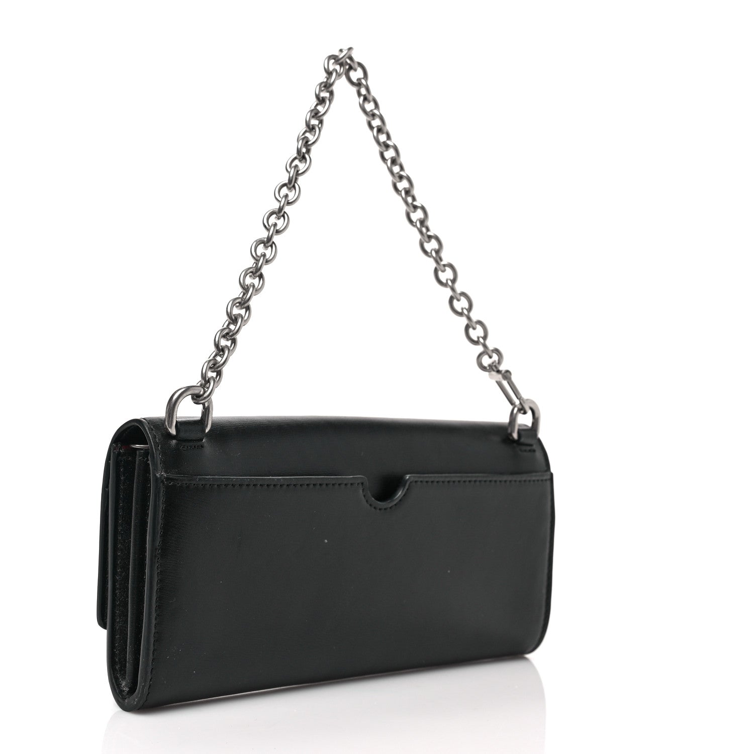Off-White Calfskin Jitney Logo Flap Wallet On Chain Black 2 of 6