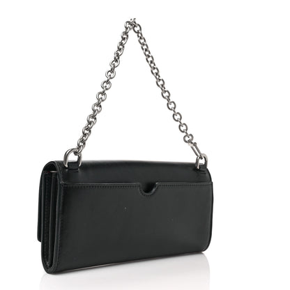 Off-White Calfskin Jitney Logo Flap Wallet On Chain Black 2 of 6