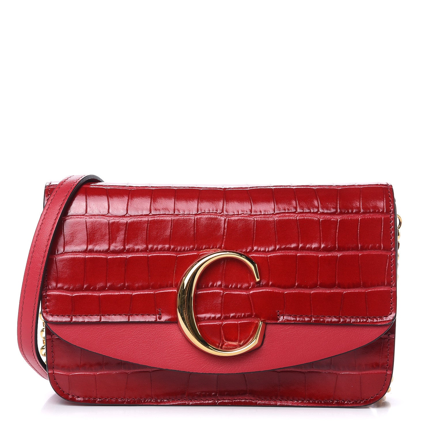 Chloe Calfskin Crocodile Embossed C Clutch With Chain Red 1 of 9