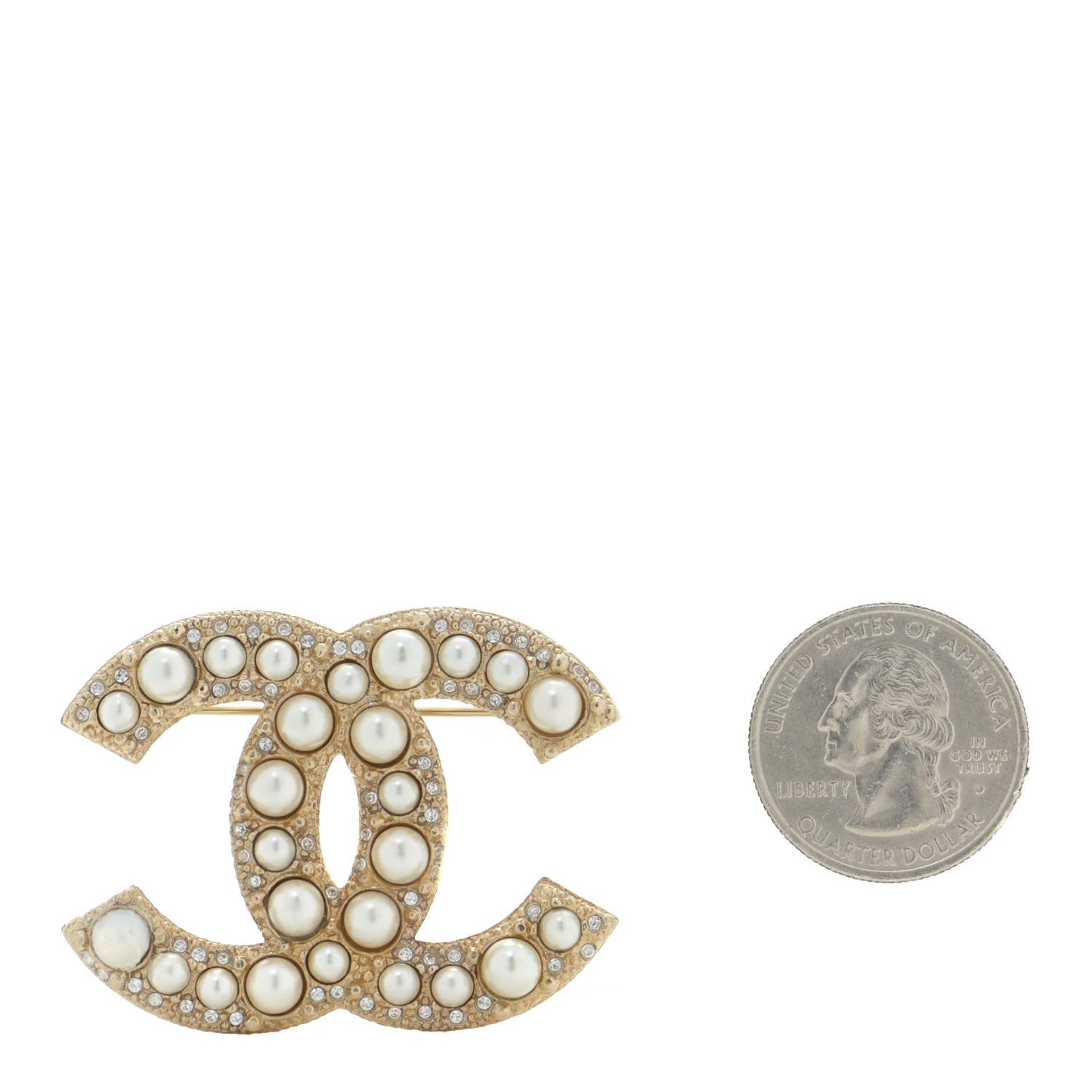 Pearl Crystal CC Brooch Gold